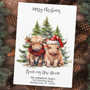 Cartes Pour Fêtes Annuelles Cosy Highland Cow Nouvelle adresse Christmas Movin