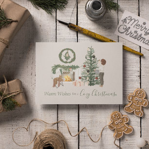 Cartes Pour Fêtes Annuelles Cosy Noël Rustique aquarelle personnalisée