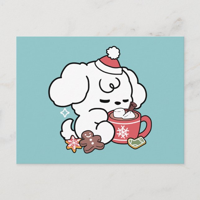Cartes Pour Fêtes Annuelles Cosy Puppy Dreams - Chocolat chaud et Noël (Devant)