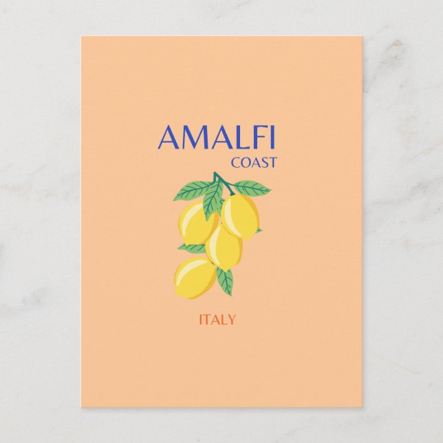 Cartes Pour Fêtes Annuelles Côte d'Amalfi, Italie, Art Voyage, Pastel, Orange (Devant)