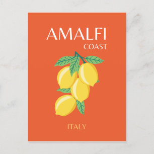 Cartes Pour Fêtes Annuelles Côte d'Amalfi, Italie, Art Voyage, Rétro, Orange