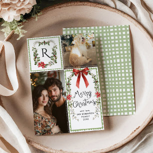 Cartes Pour Fêtes Annuelles Cottage Core Monogram Bow Joyeux Noël 2 Photo