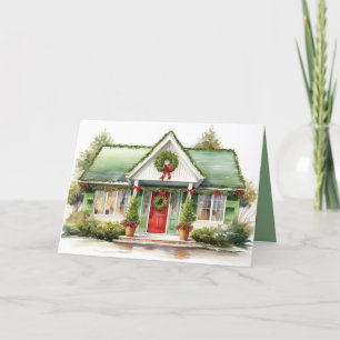Cartes Pour Fêtes Annuelles Cottage de Noël avec couronne
