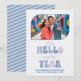 Cartes Pour Fêtes Annuelles Cotton Sky Hello New Year Blue Retro Photo