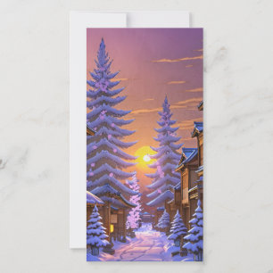 Cartes Pour Fêtes Annuelles Coucher de soleil d'hiver dans un village japonais