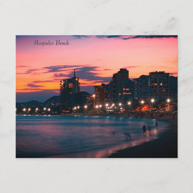 Cartes Pour Fêtes Annuelles Coucher de soleil sur la plage d'Acapulco (Devant)