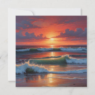 Cartes Pour Fêtes Annuelles Coucher Rouge Océan Peinture de paysage marin