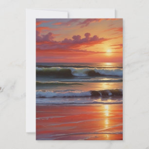 Cartes Pour Fêtes Annuelles Coucher Rouge Océan Peinture de paysage marin