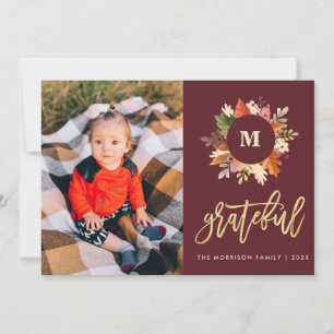 Cartes Pour Fêtes Annuelles couleurs d'automne monogramme remerciement photo d