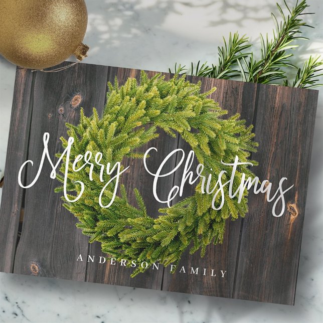 Cartes Pour Fêtes Annuelles Country Rustic Wood Merry Christmas Greeting (Créateur téléchargé)