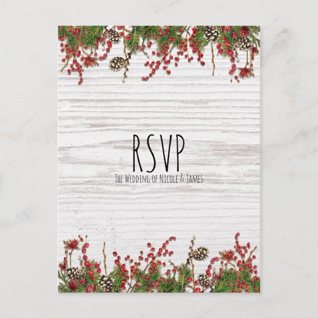 Cartes Pour Fêtes Annuelles Country Winter Holiday Berries & Pine Cone Mariage (Devant)