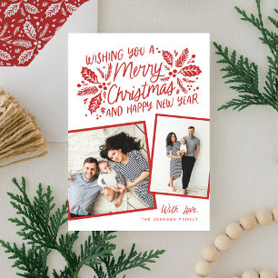 Cartes Pour Fêtes Annuelles Coup d'écran rouge Holly Tilted 2 Photo Noël