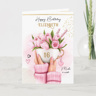 Cartes Pour Fêtes Annuelles Coupe du café de printemps avec fleurs Joyeux anni