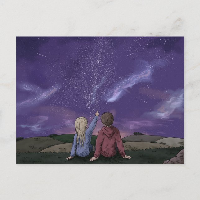 Cartes Pour Fêtes Annuelles Couple Amis Stargazing Galaxy Night Sky (Devant)