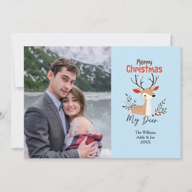 Cartes Pour Fêtes Annuelles Couple Christmas Reindeer Photo Fête (Devant)