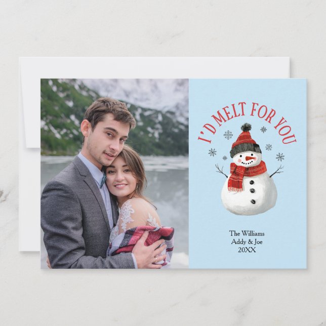 Cartes Pour Fêtes Annuelles Couple Christmas Snowman mignon Photo vacances per (Devant)