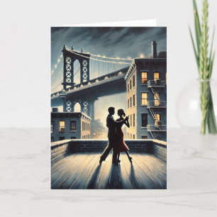Cartes Pour Fêtes Annuelles Couple dansant avec le pont de Brooklyn