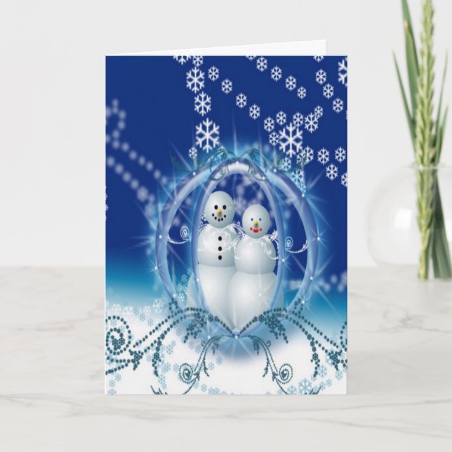 Cartes Pour Fêtes Annuelles Couple de bonhomme de neige de Noël mignon mariée  (Devant)