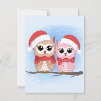 Cartes Pour Fêtes Annuelles Couple de chouette en aquarelle