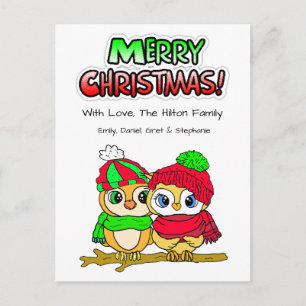 Cartes Pour Fêtes Annuelles Couple de Chouette Festive en câlin Noël