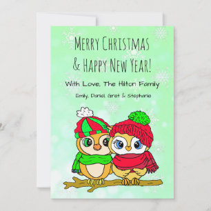 Cartes Pour Fêtes Annuelles Couple de Chouette mignonne sur la branche d'arbre