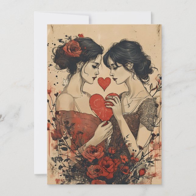 Cartes Pour Fêtes Annuelles Couple de femmes Saint-Valentin (Devant)