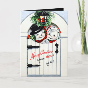 Cartes Pour Fêtes Annuelles couple de neige de Noël rétro