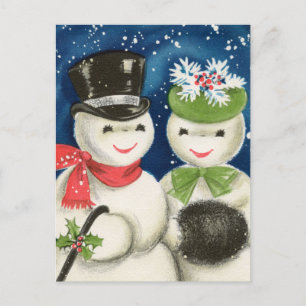 Cartes Pour Fêtes Annuelles couple de neige de Noël rétro