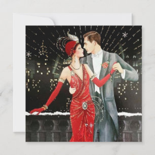Cartes Pour Fêtes Annuelles couple de Noël art déco rétro