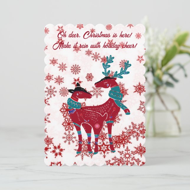 Cartes Pour Fêtes Annuelles Couple de rennes de Noël blanc (Debout devant)