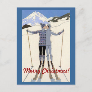 Cartes Pour Fêtes Annuelles Couple de skieurs baiseurs - joyeux noël