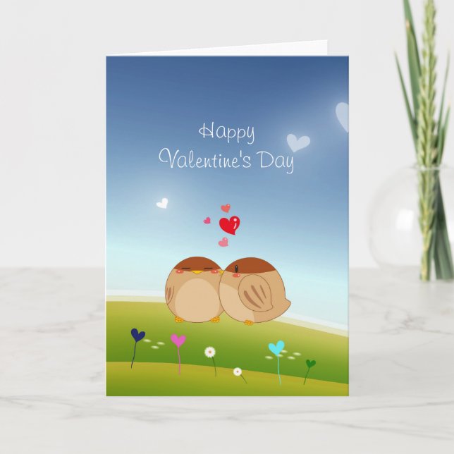 Cartes Pour Fêtes Annuelles Couple d'oiseaux mignon plein de coeur d'amour (Devant)