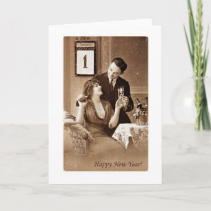 Cartes Pour Fêtes Annuelles couple fêtant la nouvelle année avec champagne, vi