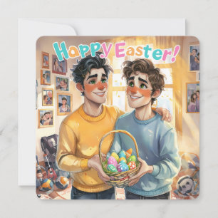 Cartes Pour Fêtes Annuelles Couple gai mignon tenant Panier de Pâques