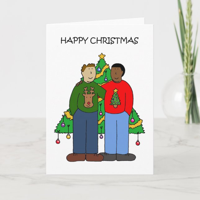 Cartes Pour Fêtes Annuelles Couple gay multilingue masculin Joyeux Noël (Devant)