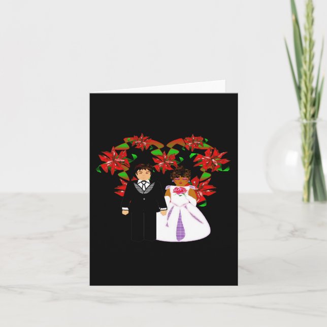 Cartes Pour Fêtes Annuelles Couple Interracial de Mariage de Noël Couronne de  (Devant)