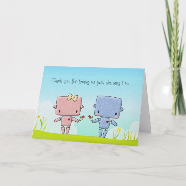 Cartes Pour Fêtes Annuelles Couple robot cute de la Saint-Valentin (Devant)