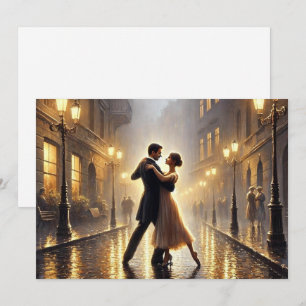Cartes Pour Fêtes Annuelles Couple romantique dansant sous la pluie