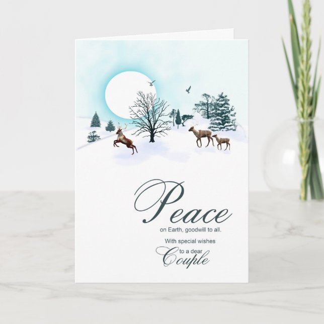 Cartes Pour Fêtes Annuelles Couple, scène de Noël avec rennes (Devant)