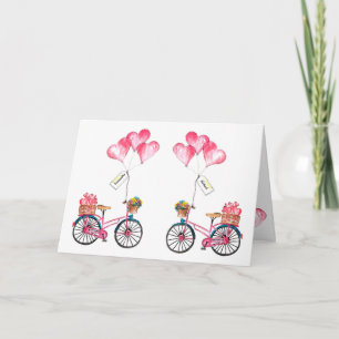 Cartes Pour Fêtes Annuelles Couple Valentine Pink Blue Vélo Ballons Coeur Amou