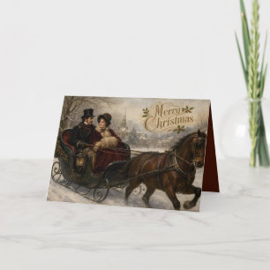 Cartes Pour Fêtes Annuelles Couple victorien en promenade en traîneau