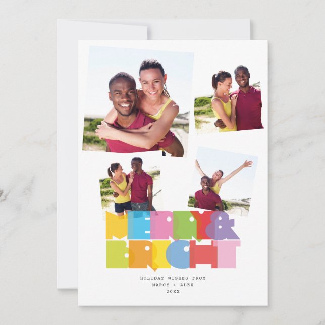 Cartes Pour Fêtes Annuelles Couples 4 Photo Collage Joyeux Et Lumineux Noël (Devant)