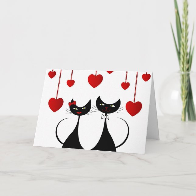 Cartes Pour Fêtes Annuelles Couples mignons de chat (Devant)