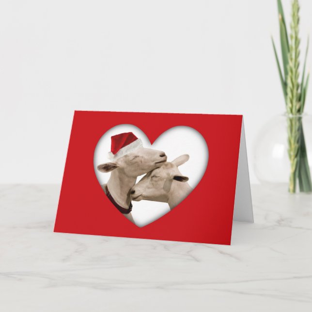 Cartes Pour Fêtes Annuelles Couples mignons de chèvre de Noël (Devant)