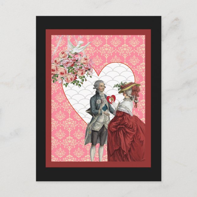 Cartes Pour Fêtes Annuelles Couples rococos français et damassé rose Valentine (Devant)