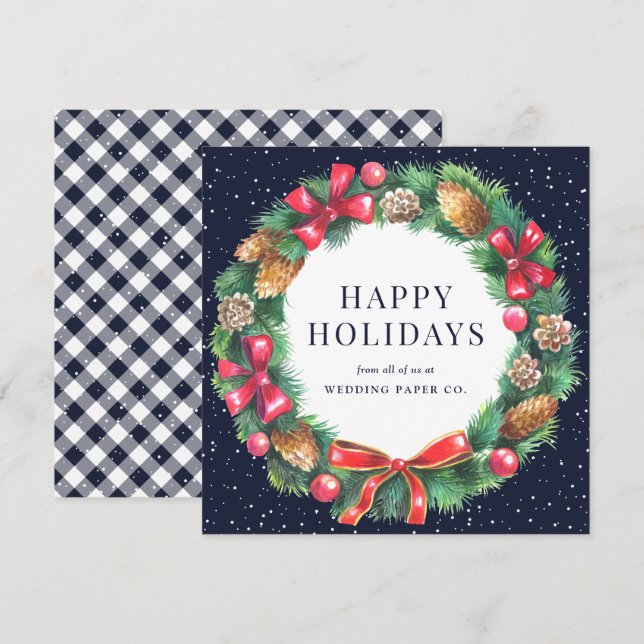Cartes Pour Fêtes Annuelles Courbe de Noël Blue Plaid Entreprise (Devant / Derrière)