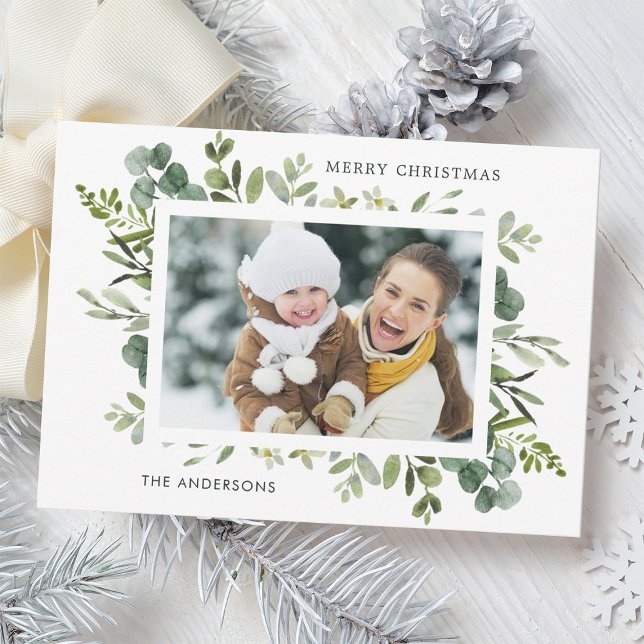 Cartes Pour Fêtes Annuelles Courbe verte Texte personnalisé Photo Noël (Créateur téléchargé)