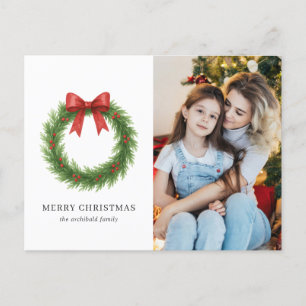 Cartes Pour Fêtes Annuelles Couronne aquarelle Photo Noël moderne de Noël