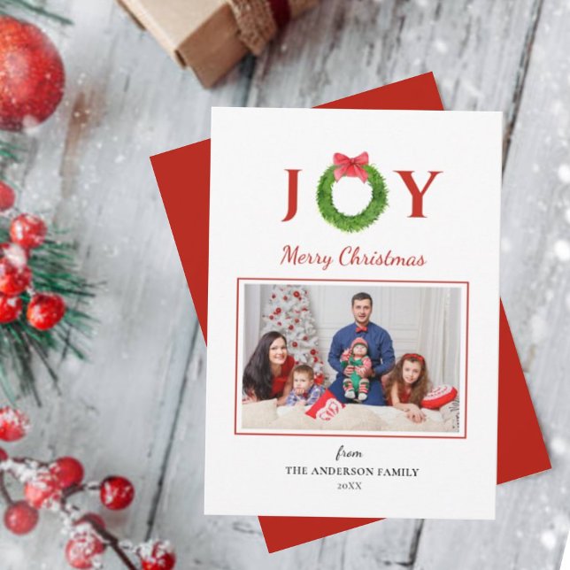 Cartes Pour Fêtes Annuelles Couronne avec photo de Noël "JOY" (Créateur téléchargé)