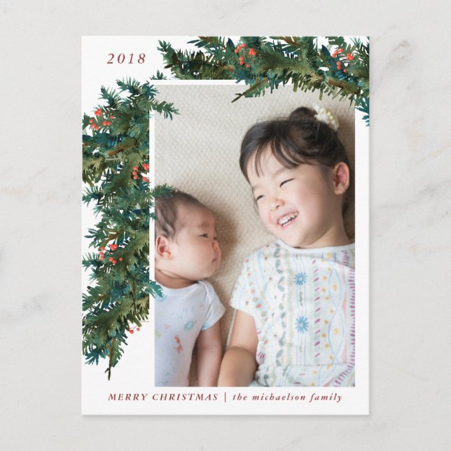 Cartes Pour Fêtes Annuelles Couronne botanique avec photo de baies d'hiver (Devant)